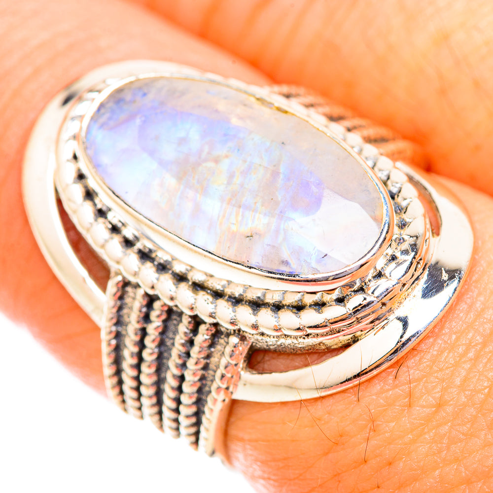 Rainbow Moonstone Rings handcrafted by Ana Silver Co - RING118680