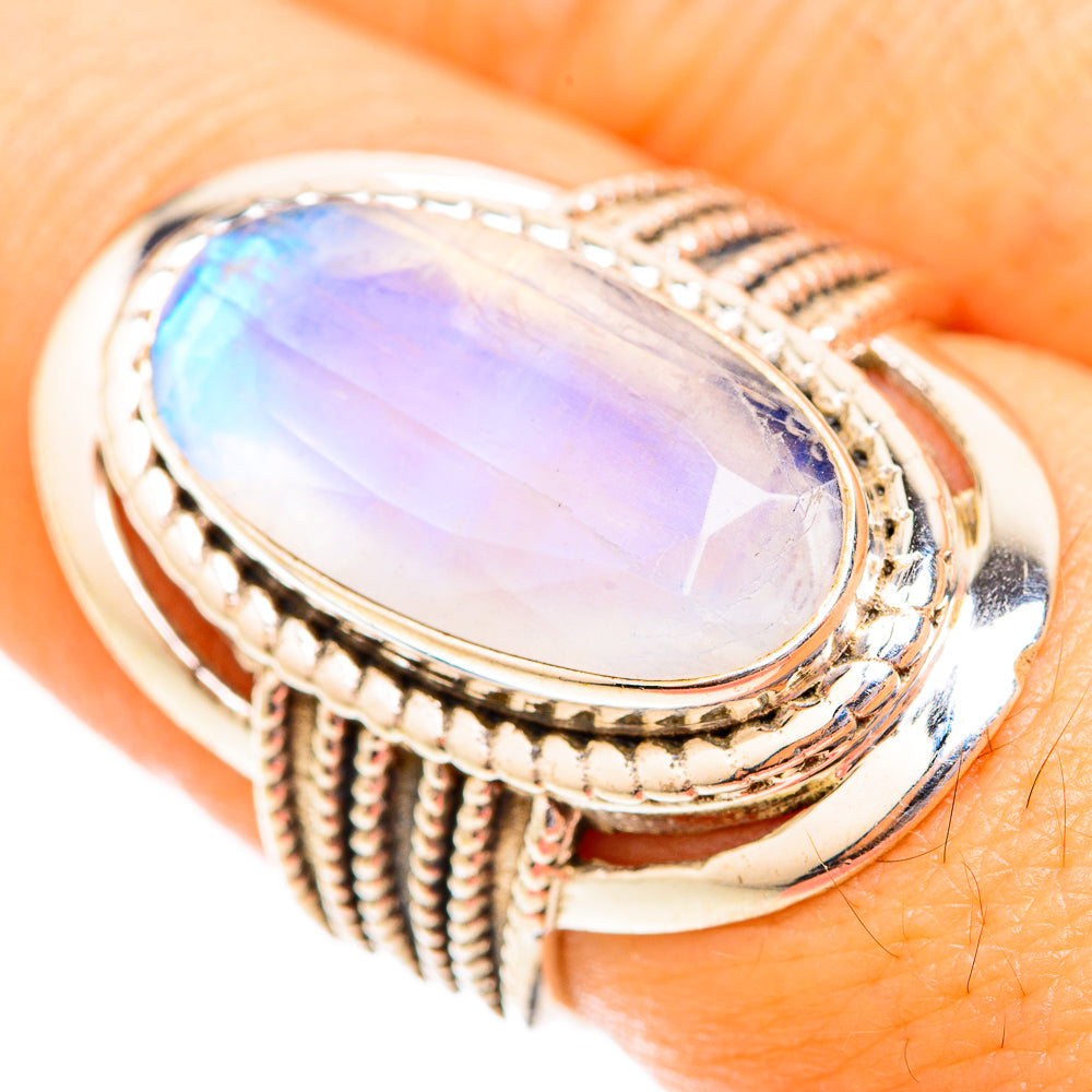Rainbow Moonstone Rings handcrafted by Ana Silver Co - RING118720