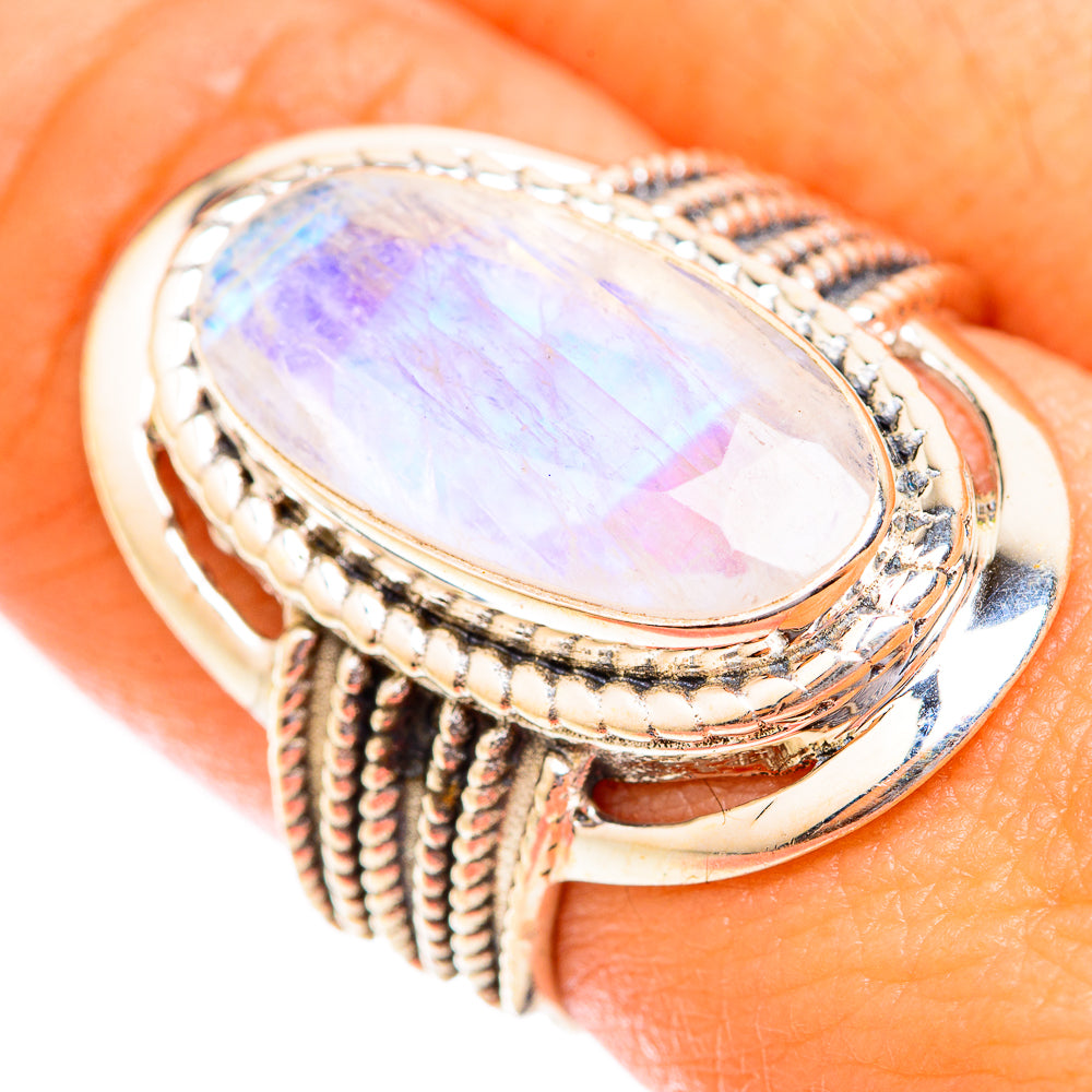 Rainbow Moonstone Rings handcrafted by Ana Silver Co - RING118743