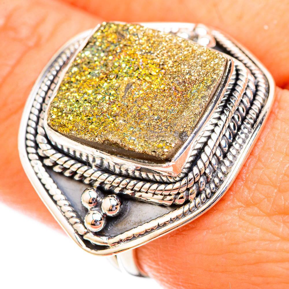 Spectro Pyrite Druzy Rings handcrafted by Ana Silver Co - RING118773