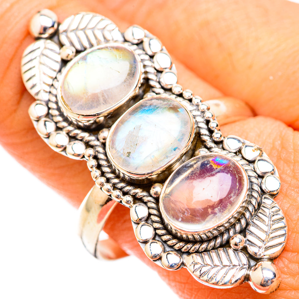 Rainbow Moonstone Rings handcrafted by Ana Silver Co - RING118776