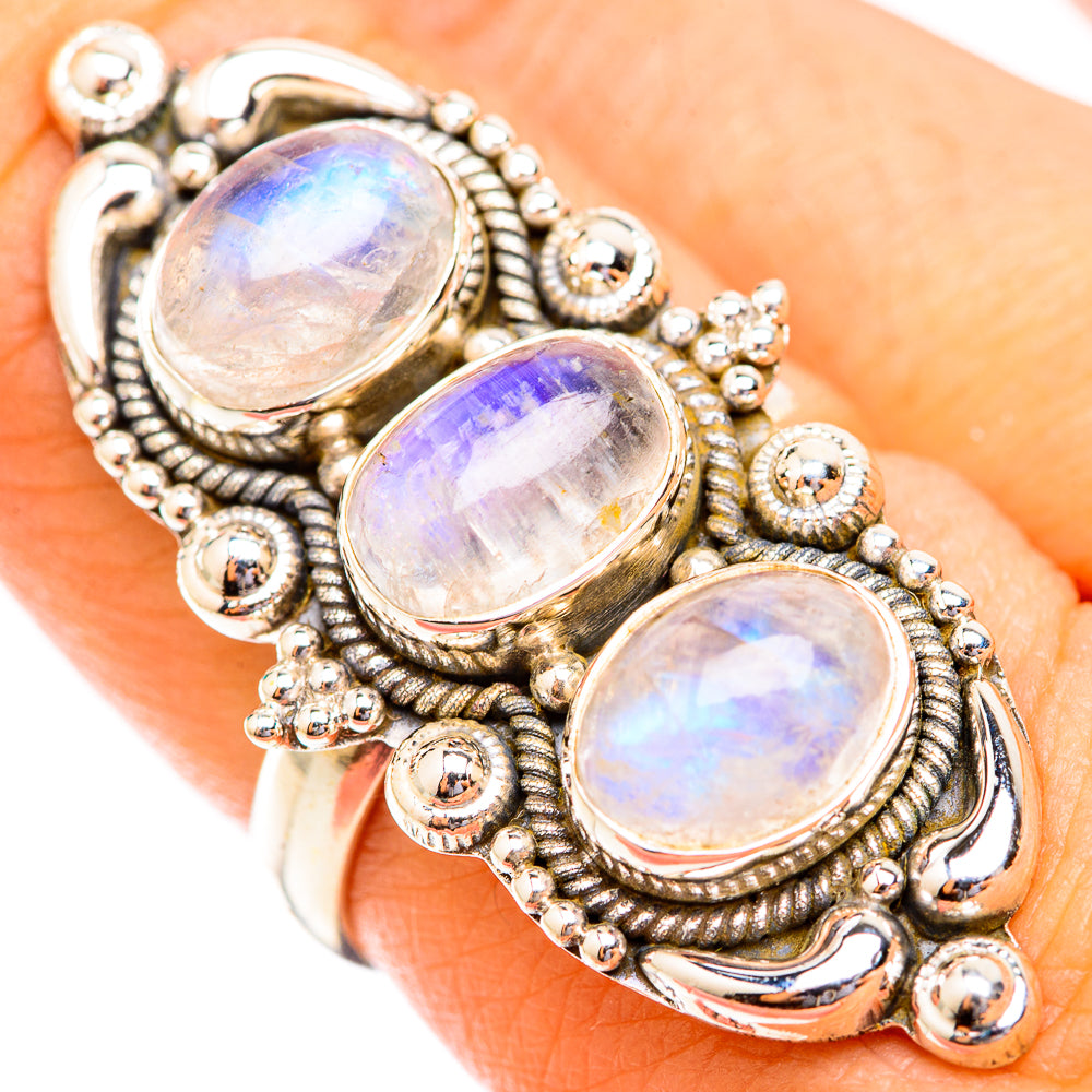 Rainbow Moonstone Rings handcrafted by Ana Silver Co - RING118777