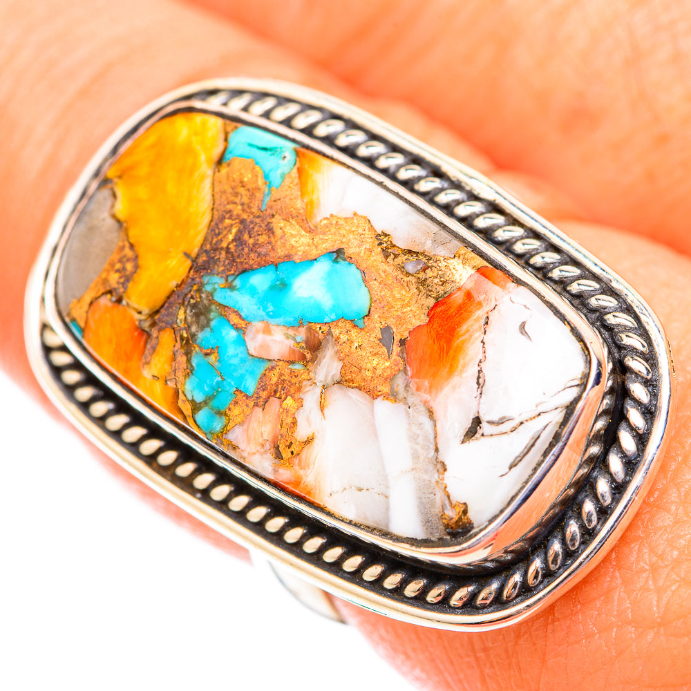 Blue Orange Copper Composite Turquoise Rings handcrafted by Ana Silver Co - RING118782
