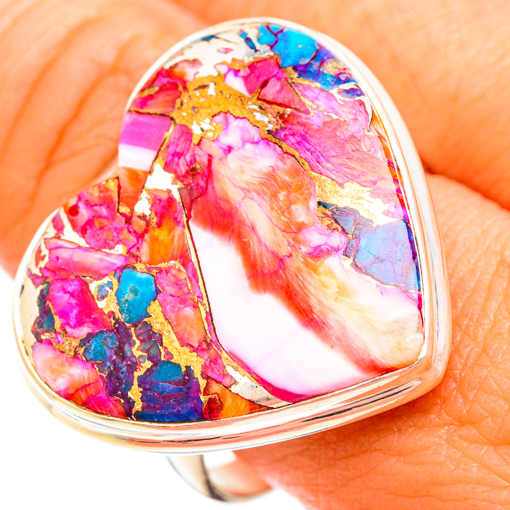 Kingman Pink Dahlia Turquoise Rings handcrafted by Ana Silver Co - RING118846