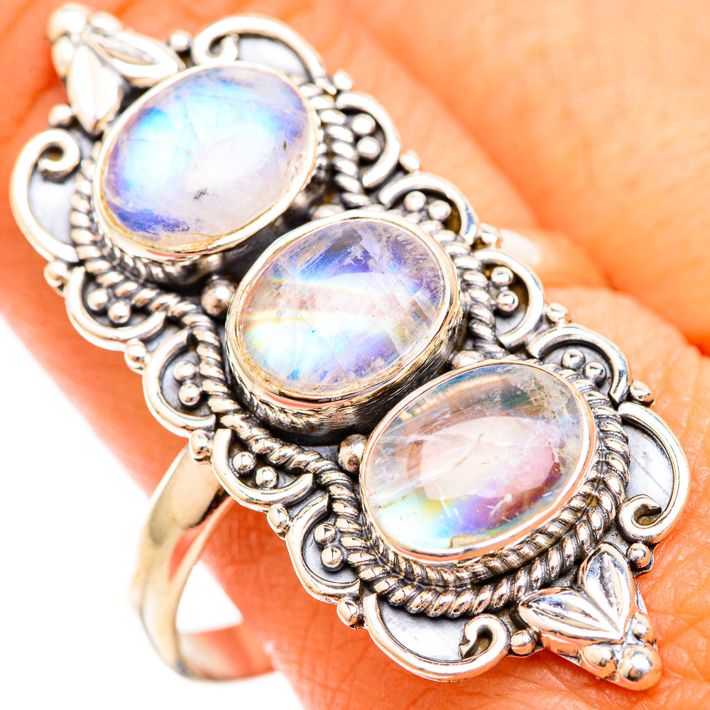 Rainbow Moonstone Rings handcrafted by Ana Silver Co - RING118874