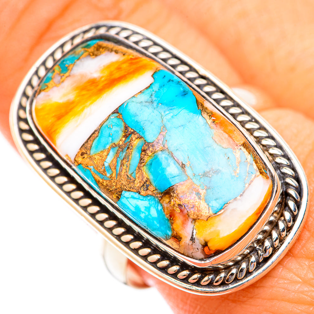Blue Orange Copper Composite Turquoise Rings handcrafted by Ana Silver Co - RING118878