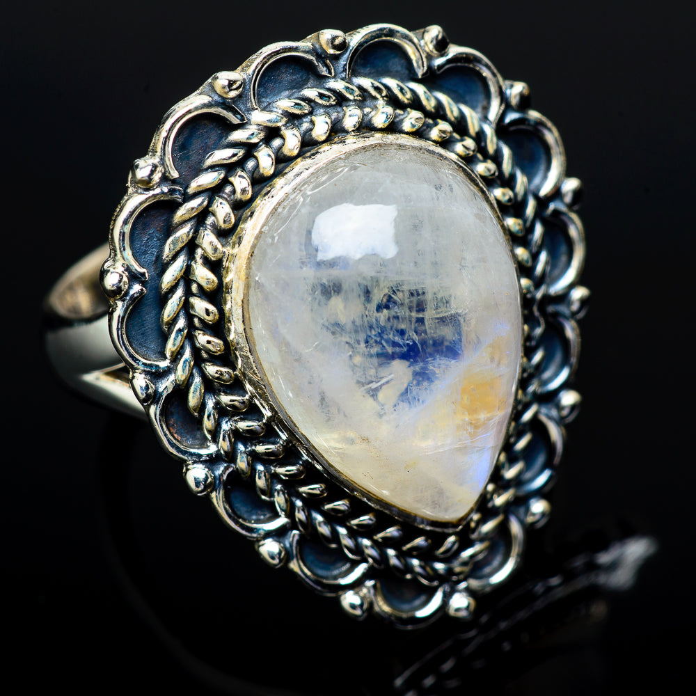 Rainbow Moonstone Rings handcrafted by Ana Silver Co - RING11890