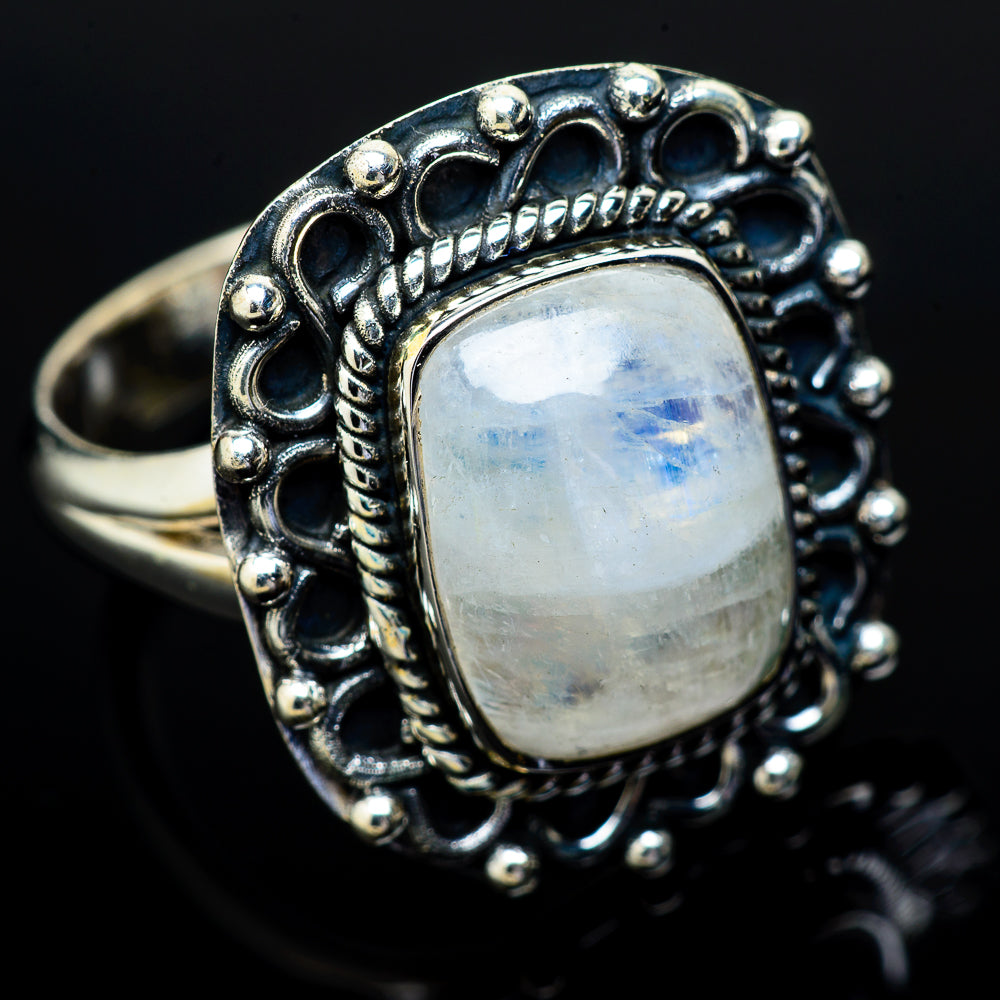Rainbow Moonstone Rings handcrafted by Ana Silver Co - RING11891