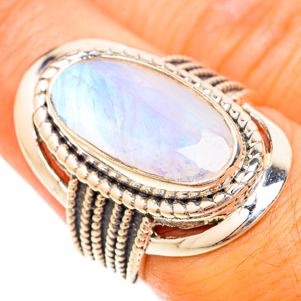 Rainbow Moonstone Rings handcrafted by Ana Silver Co - RING118929