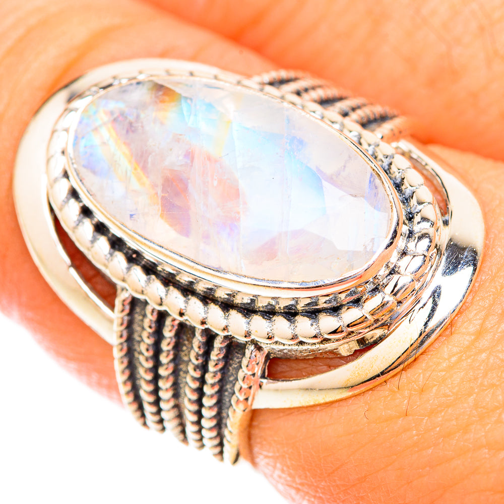 Rainbow Moonstone Rings handcrafted by Ana Silver Co - RING118949