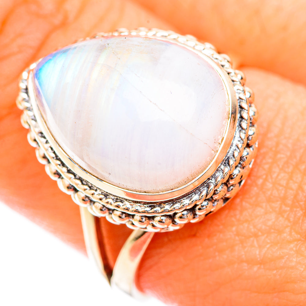 Rainbow Moonstone Rings handcrafted by Ana Silver Co - RING118971