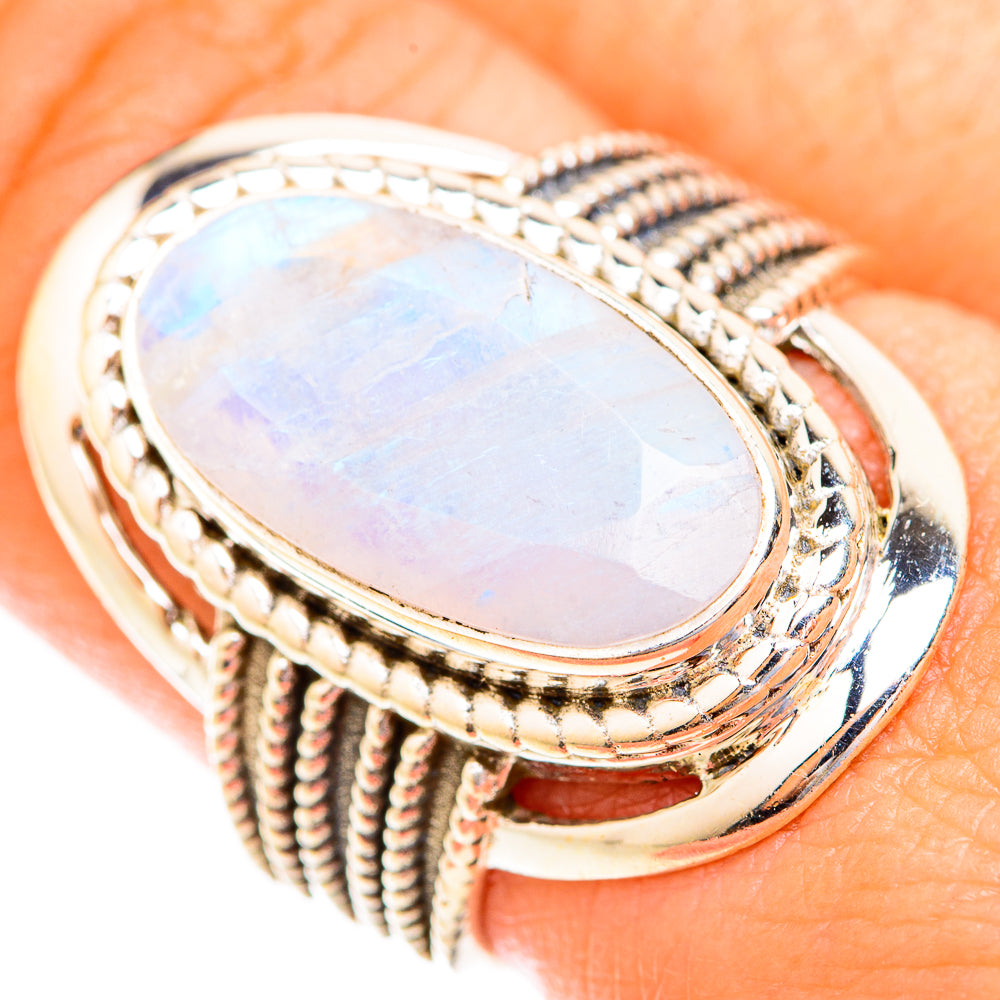 Rainbow Moonstone Rings handcrafted by Ana Silver Co - RING118972