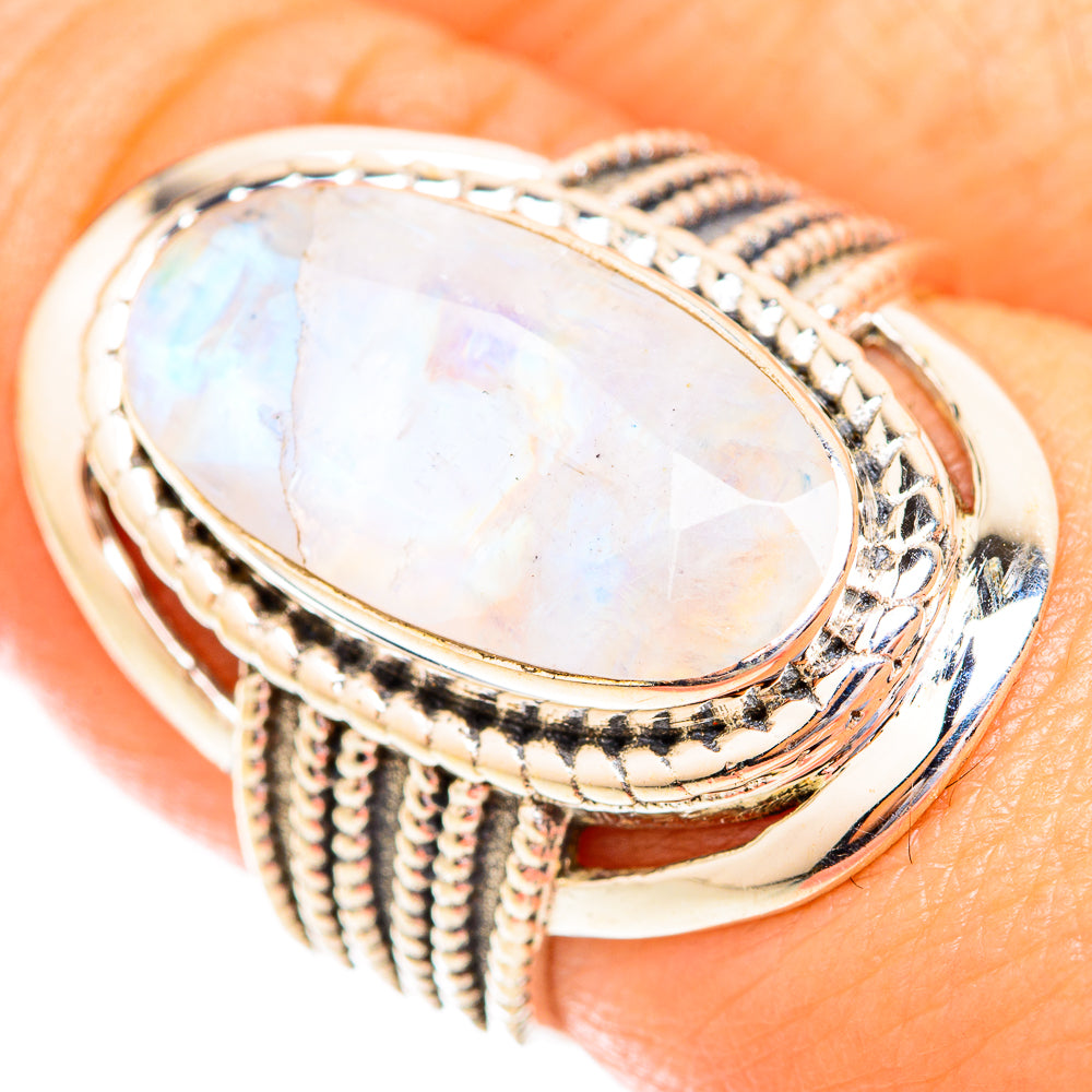 Rainbow Moonstone Rings handcrafted by Ana Silver Co - RING118991