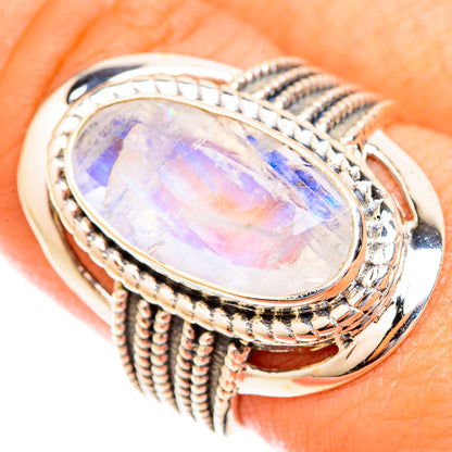 Rainbow Moonstone Rings handcrafted by Ana Silver Co - RING119013