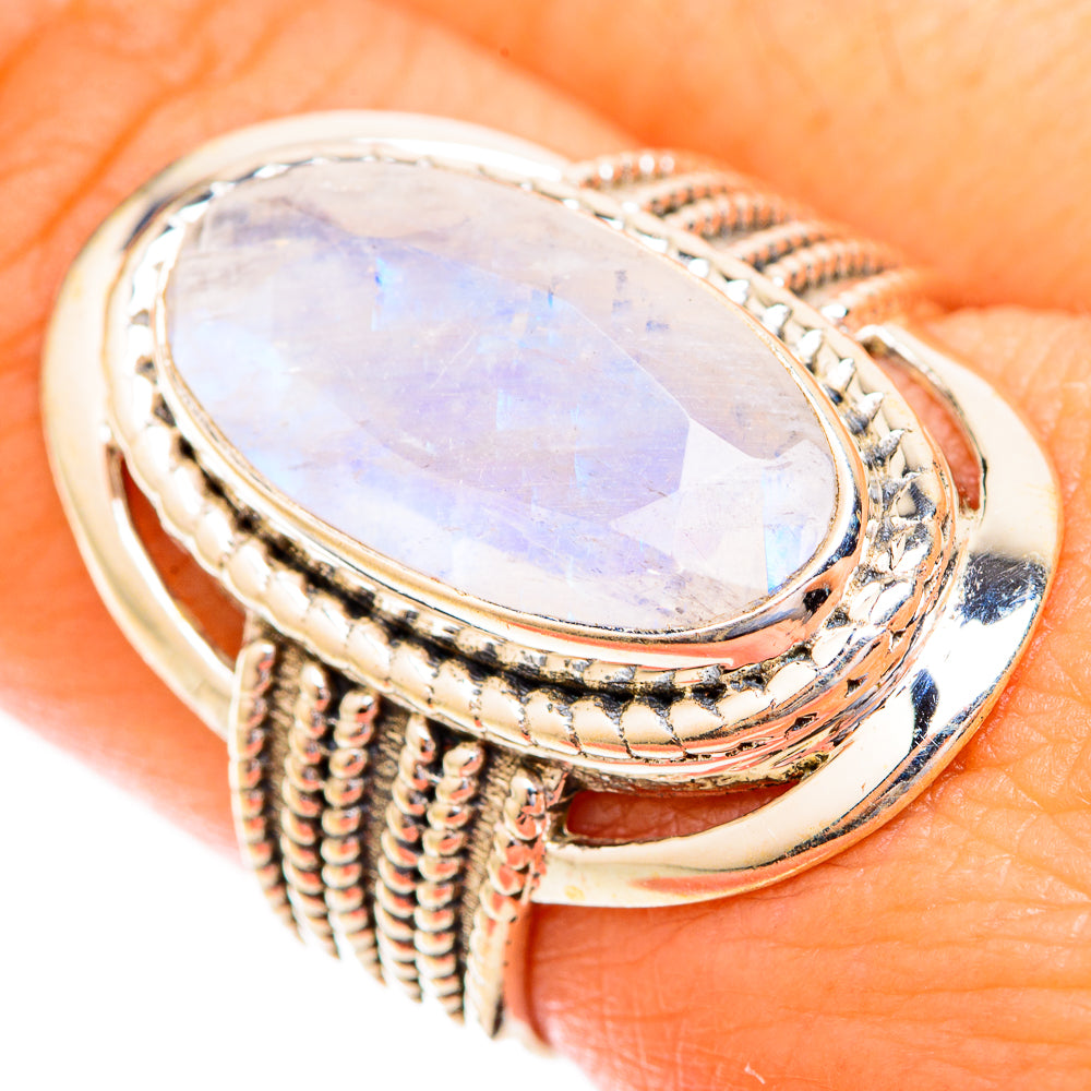 Rainbow Moonstone Rings handcrafted by Ana Silver Co - RING119032