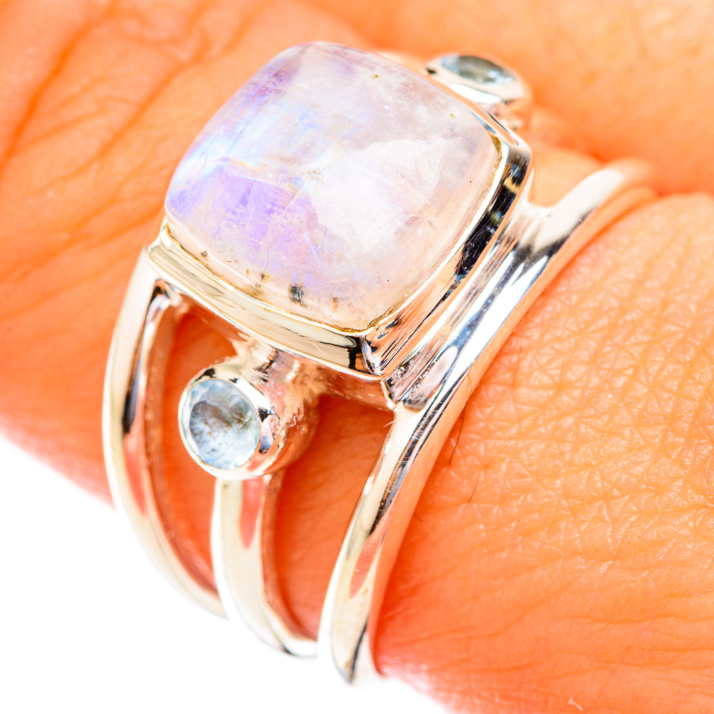 Rainbow Moonstone Rings handcrafted by Ana Silver Co - RING119033