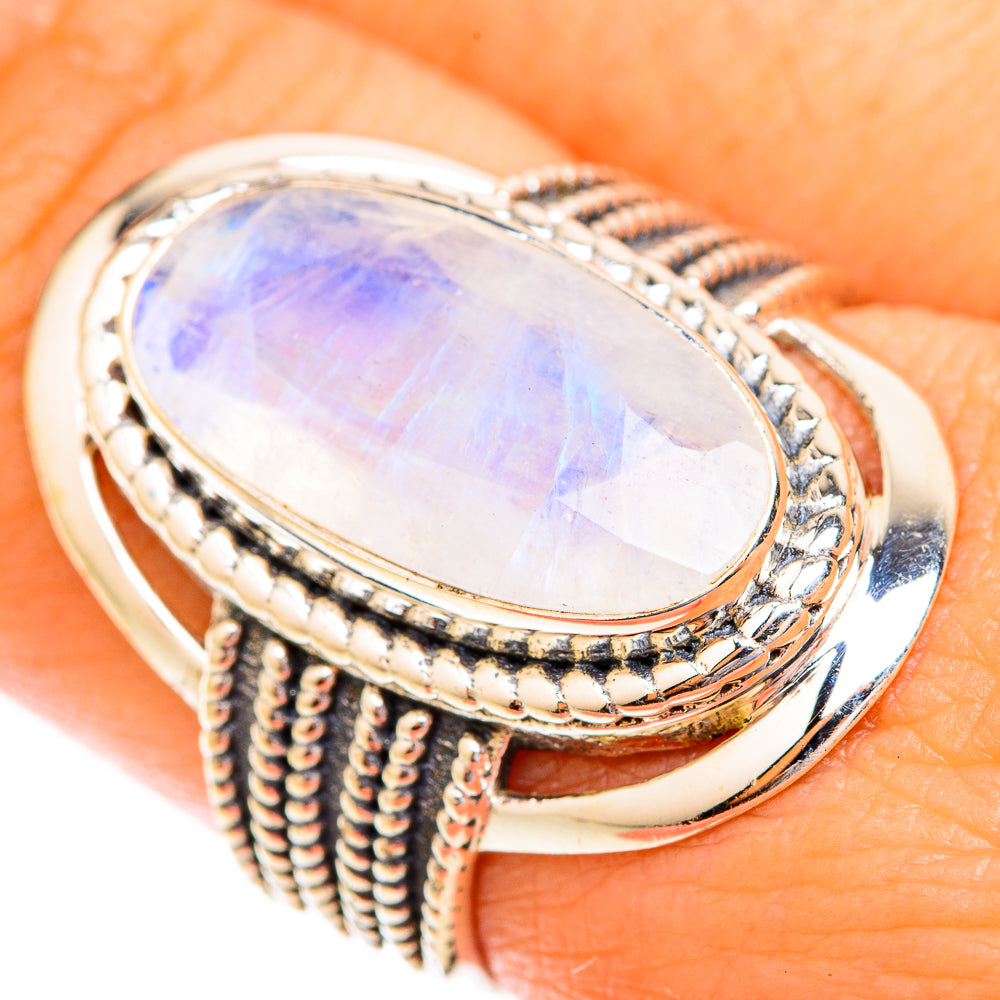 Rainbow Moonstone Rings handcrafted by Ana Silver Co - RING119047