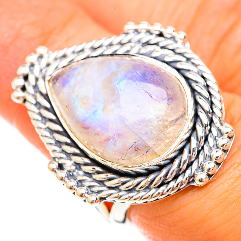 Rainbow Moonstone Rings handcrafted by Ana Silver Co - RING119048