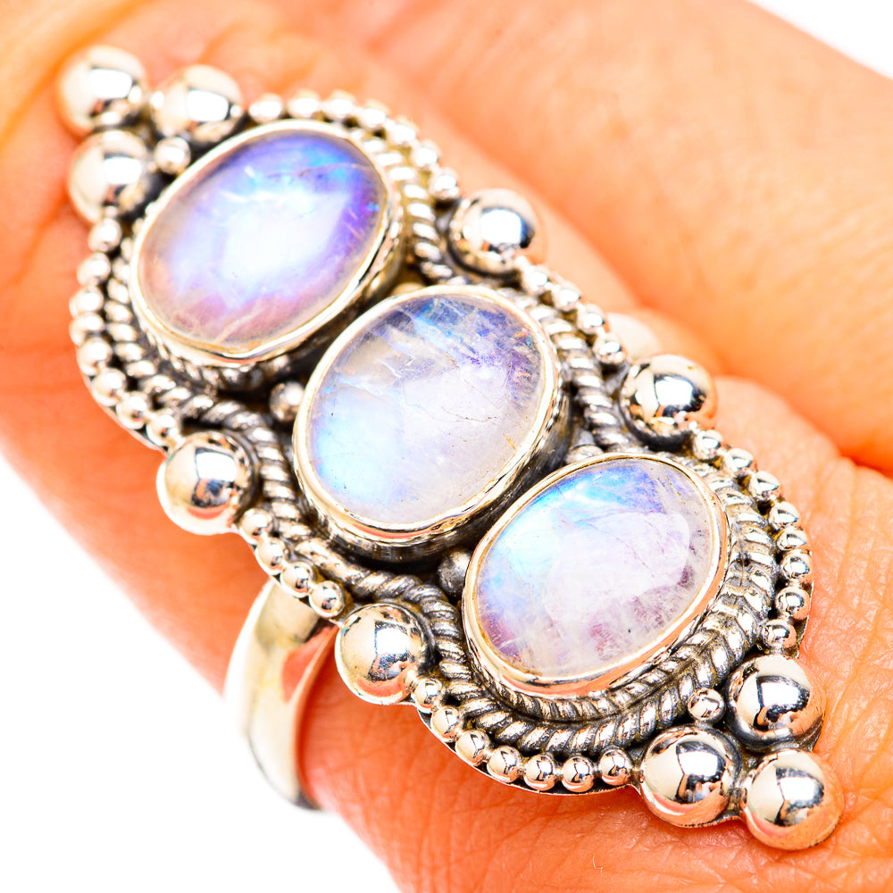 Rainbow Moonstone Rings handcrafted by Ana Silver Co - RING119072