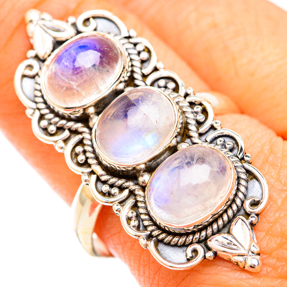 Rainbow Moonstone Rings handcrafted by Ana Silver Co - RING119074