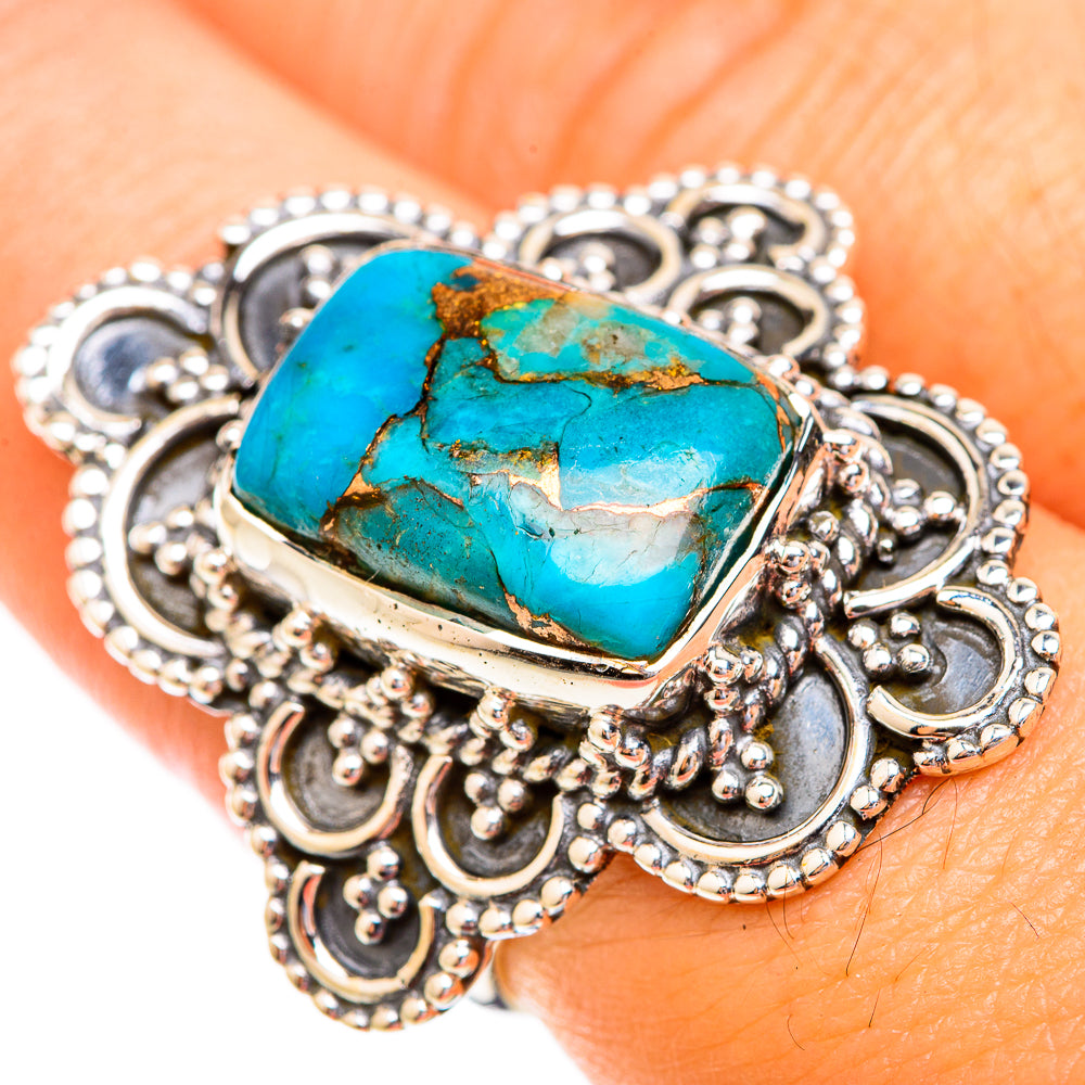 Blue Copper Composite Turquoise Rings handcrafted by Ana Silver Co - RING119082