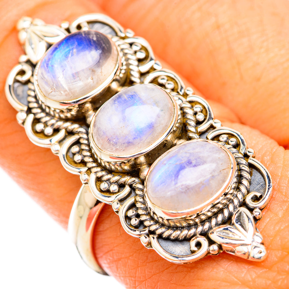 Rainbow Moonstone Rings handcrafted by Ana Silver Co - RING119106