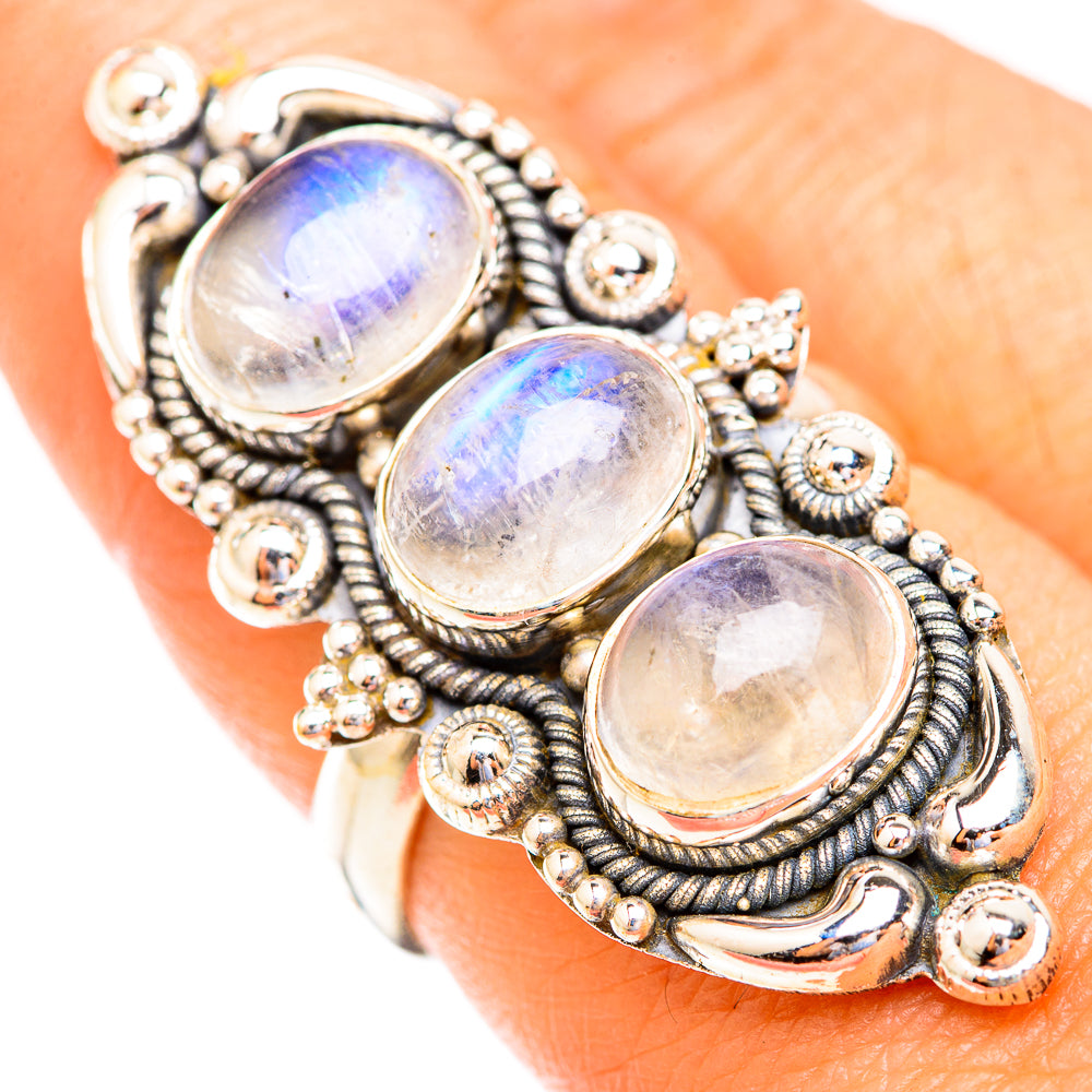 Rainbow Moonstone Rings handcrafted by Ana Silver Co - RING119107