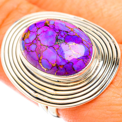 Sterling silver ring with large oval purple turquoise cabochon, ribbed band