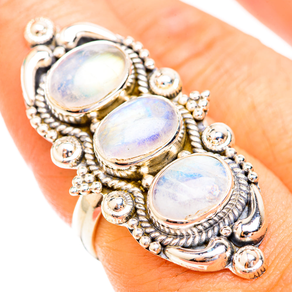 Rainbow Moonstone Rings handcrafted by Ana Silver Co - RING119138