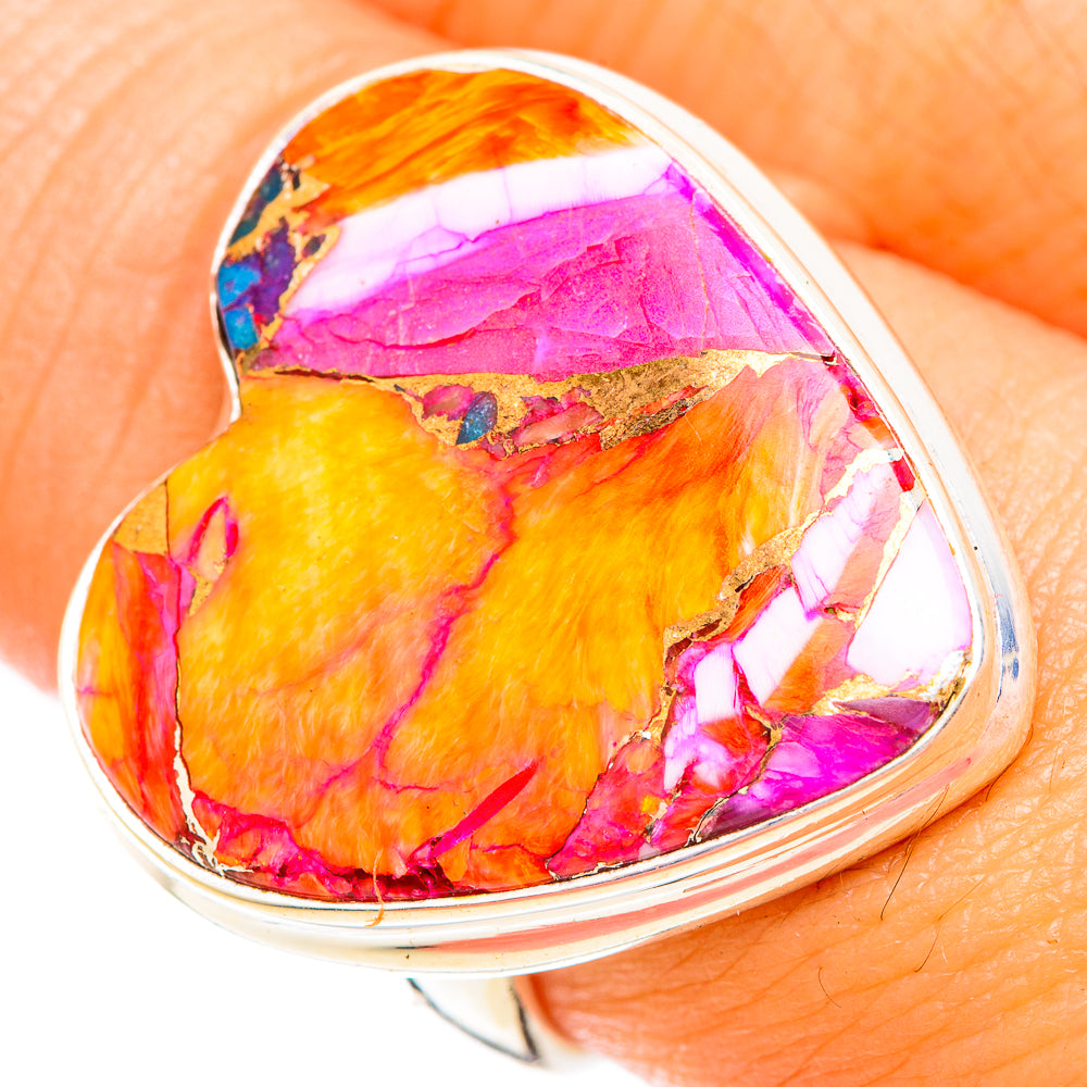 Kingman Pink Dahlia Turquoise Rings handcrafted by Ana Silver Co - RING119141