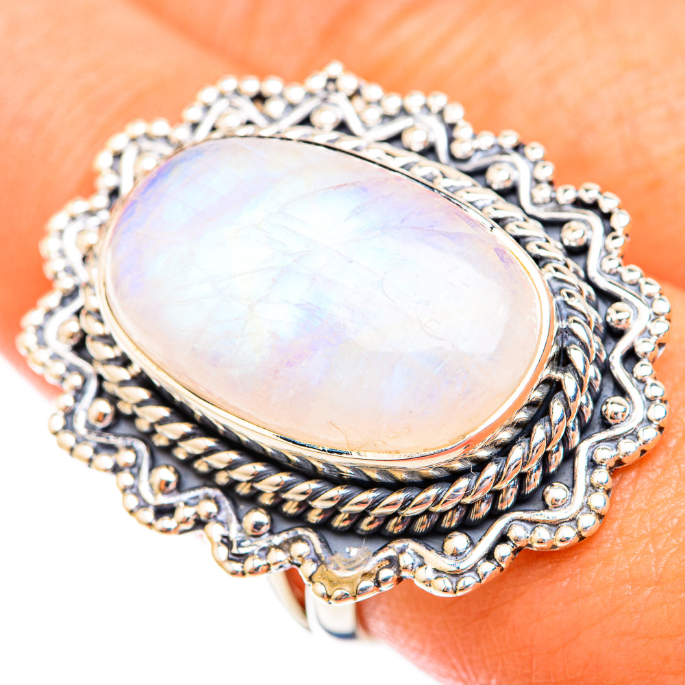 Rainbow Moonstone Rings handcrafted by Ana Silver Co - RING119168
