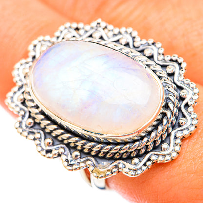 Rainbow Moonstone Rings handcrafted by Ana Silver Co - RING119168