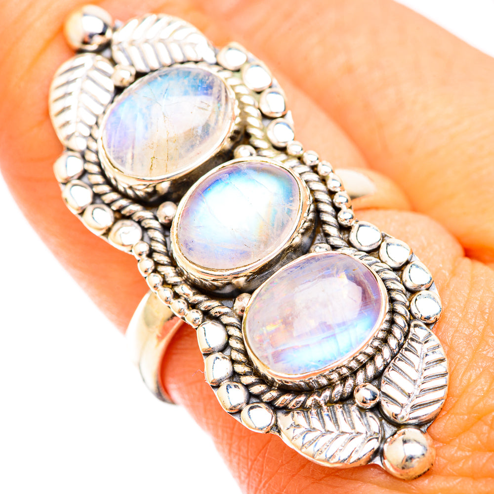 Rainbow Moonstone Rings handcrafted by Ana Silver Co - RING119169