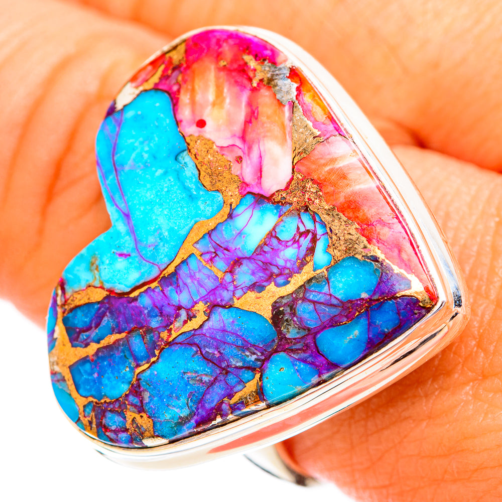 Kingman Pink Dahlia Turquoise Rings handcrafted by Ana Silver Co - RING119171