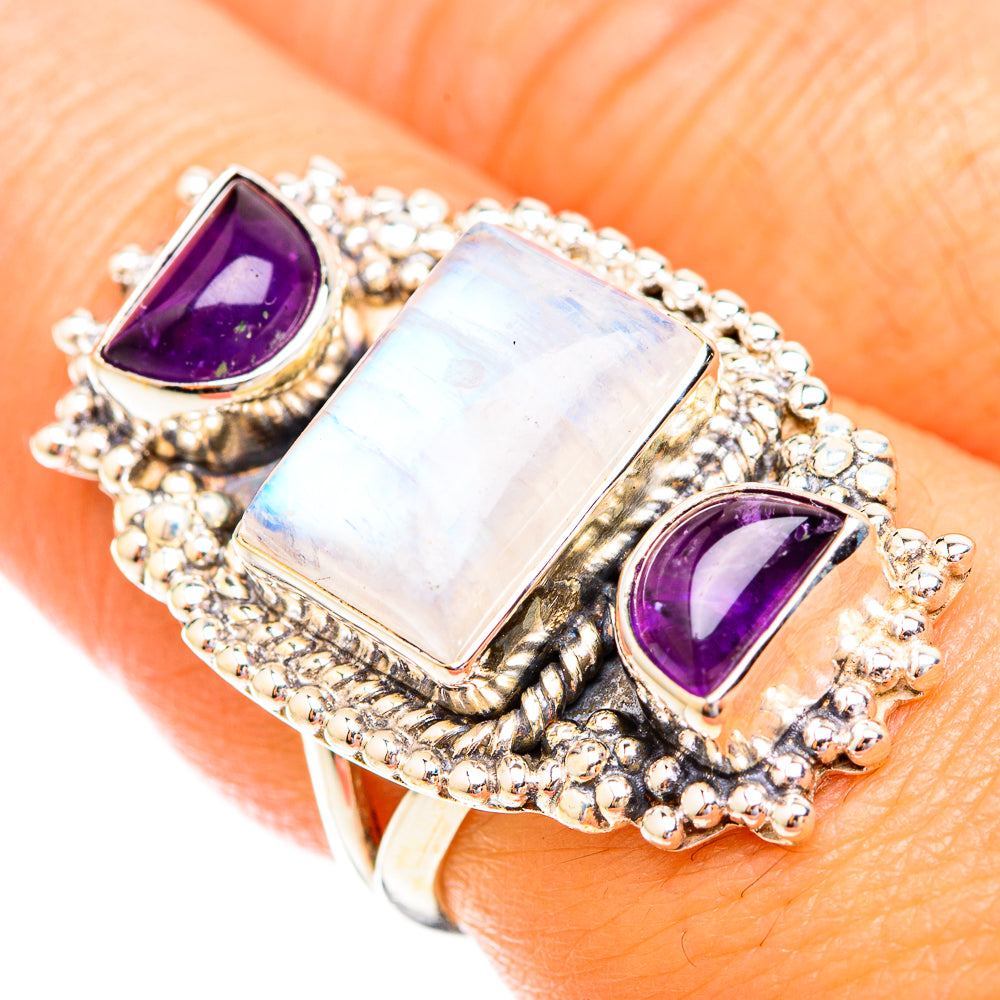 Rainbow Moonstone Rings handcrafted by Ana Silver Co - RING119188