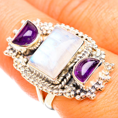 Rainbow Moonstone Rings handcrafted by Ana Silver Co - RING119188