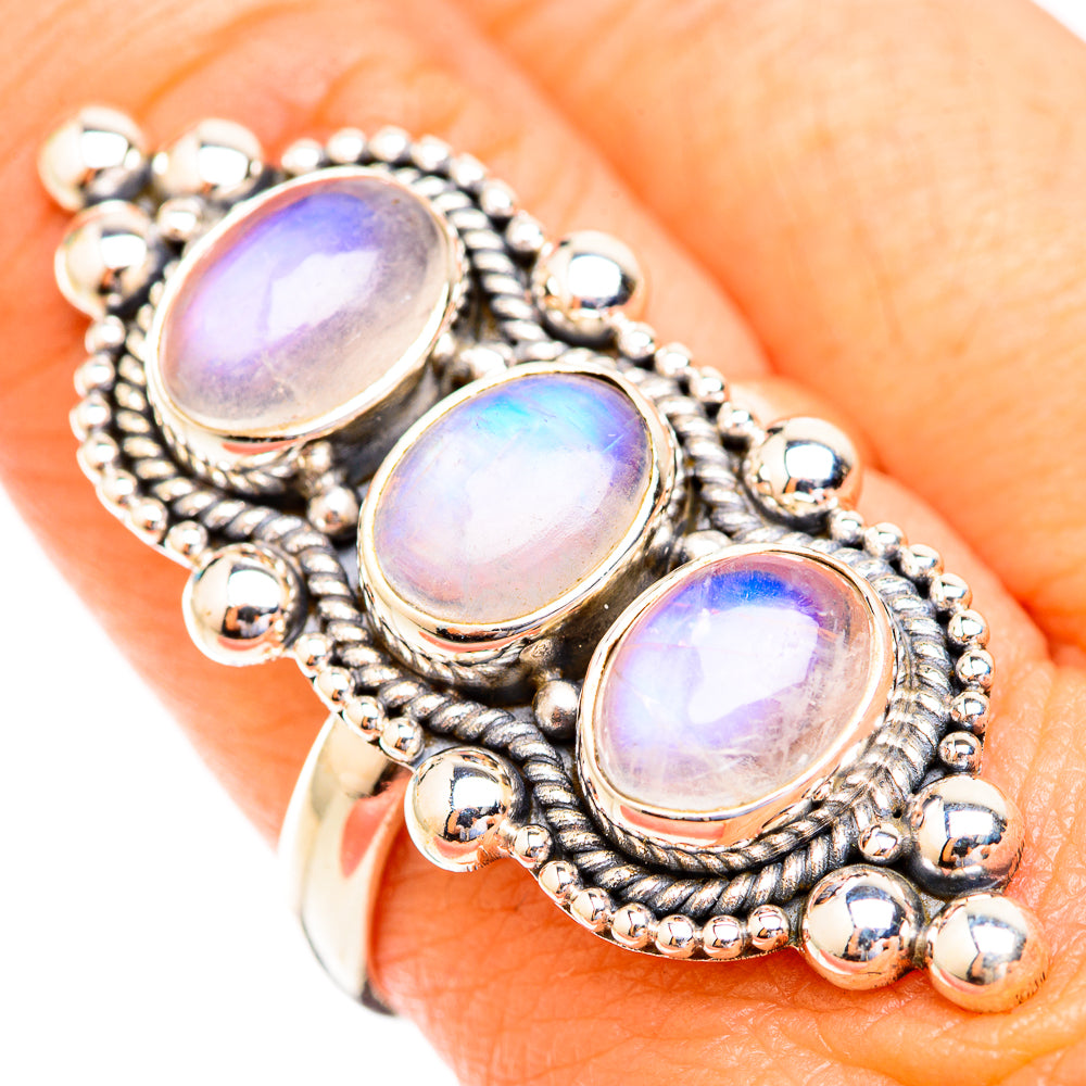 Rainbow Moonstone Rings handcrafted by Ana Silver Co - RING119192