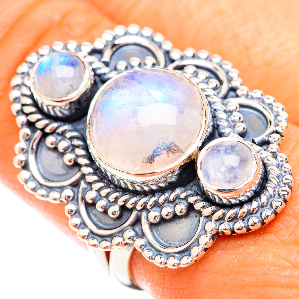 Rainbow Moonstone Rings handcrafted by Ana Silver Co - RING119204