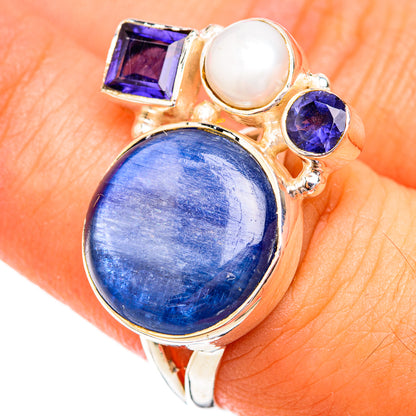 Kyanite, Tanzanite, Rainbow Moonstone Rings handcrafted by Ana Silver Co - RING119215