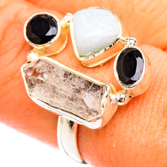 Herkimer Diamond, Black Onyx, Aquamarine Rings handcrafted by Ana Silver Co - RING119230