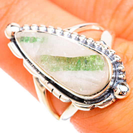 Green Tourmaline In Quartz Rings handcrafted by Ana Silver Co - RING119246