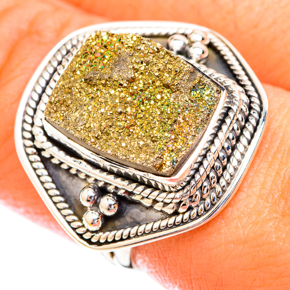 Spectro Pyrite Druzy Rings handcrafted by Ana Silver Co - RING119258