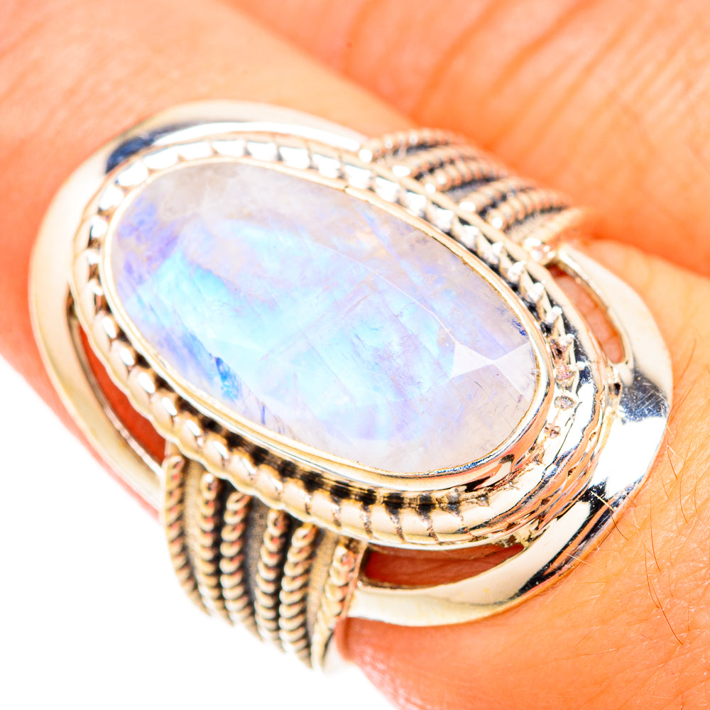 Rainbow Moonstone Rings handcrafted by Ana Silver Co - RING119261