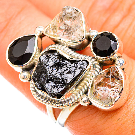 Tektite, Black Onyx, Herkimer Diamond Rings handcrafted by Ana Silver Co - RING119288