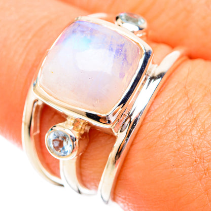 Rainbow Moonstone, Blue Topaz Rings handcrafted by Ana Silver Co - RING119289