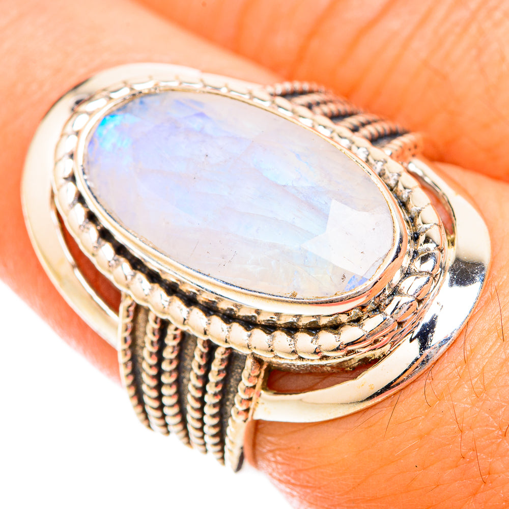 Rainbow Moonstone Rings handcrafted by Ana Silver Co - RING119290