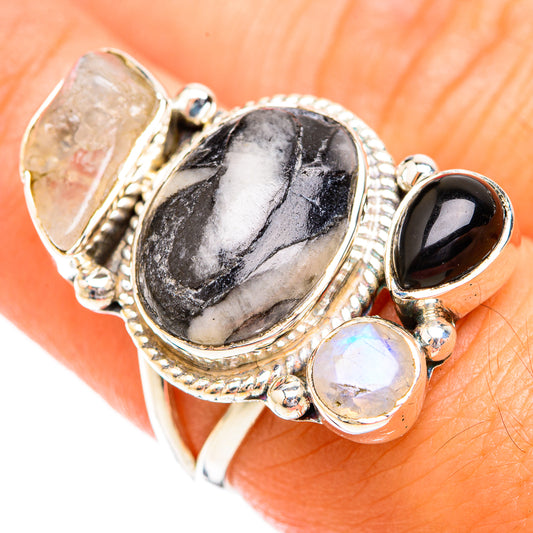 Pinolith Jasper, Rainbow Moonstone, Black Onyx Rings handcrafted by Ana Silver Co - RING119313
