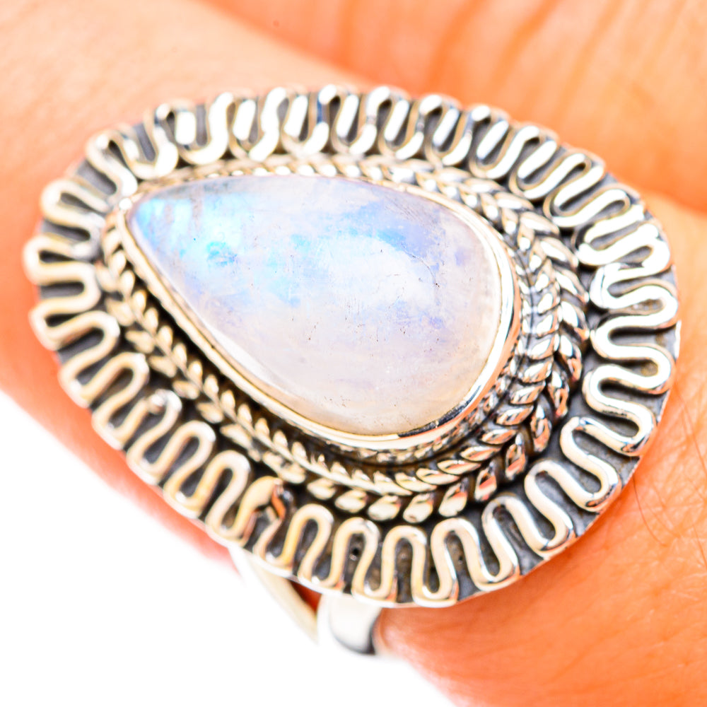 Rainbow Moonstone Rings handcrafted by Ana Silver Co - RING119315
