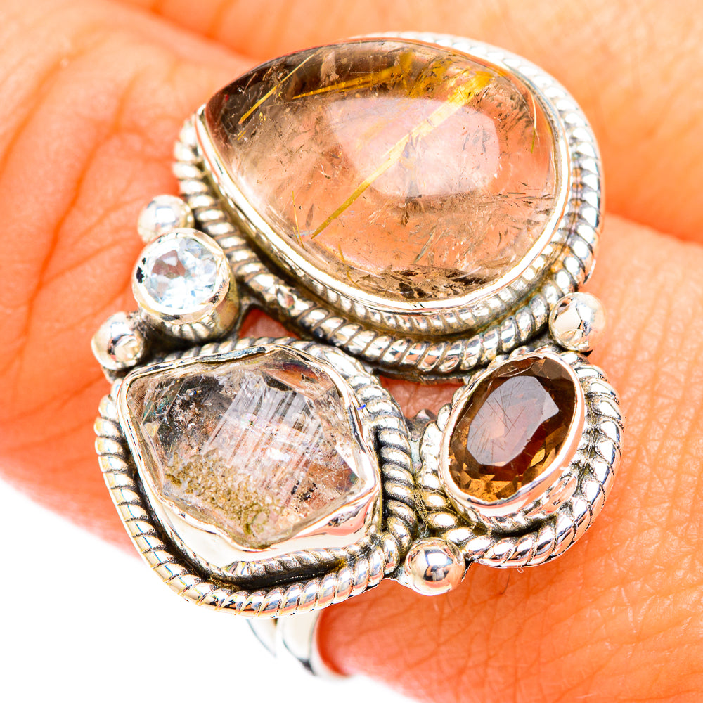 Rutilated Quartz, Herkimer Diamond, Garnet Rings handcrafted by Ana Silver Co - RING119336