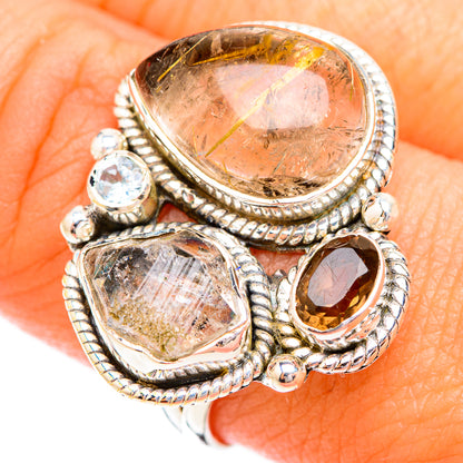 Rutilated Quartz, Herkimer Diamond, Garnet Rings handcrafted by Ana Silver Co - RING119336